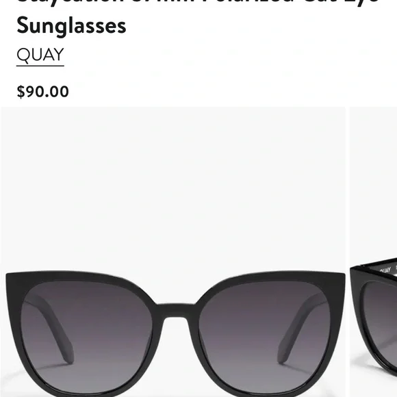 Quay Polarized Cat-Eye Sunglasses in Black Frame with Smoke Lens/ UV Protection - Picture 2 of 5